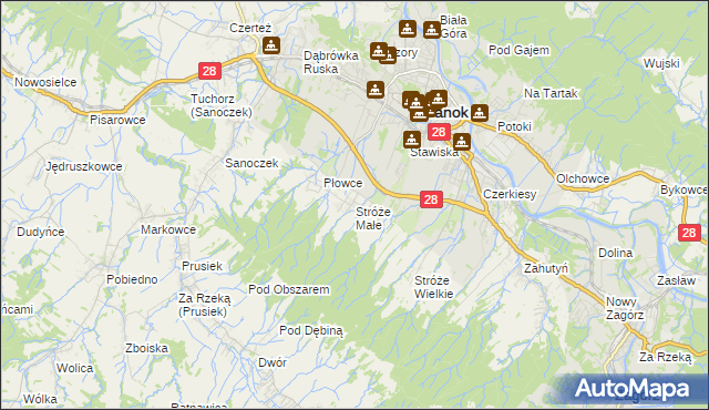 mapa Stróże Małe, Stróże Małe na mapie Targeo