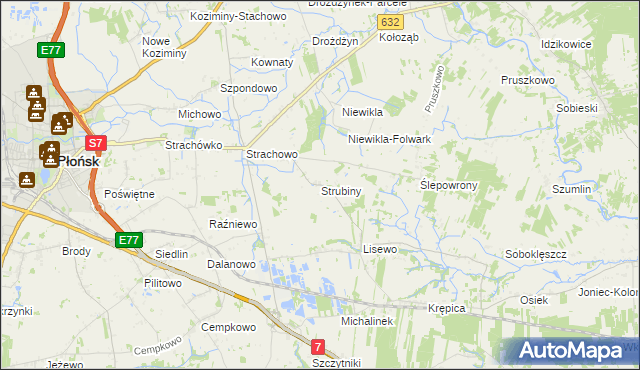 mapa Strubiny gmina Płońsk, Strubiny gmina Płońsk na mapie Targeo