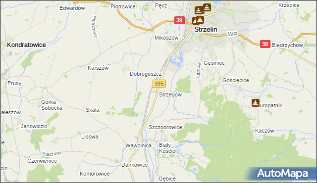 mapa Strzegów gmina Strzelin, Strzegów gmina Strzelin na mapie Targeo