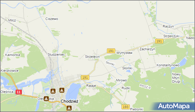 mapa Strzelce gmina Chodzież, Strzelce gmina Chodzież na mapie Targeo