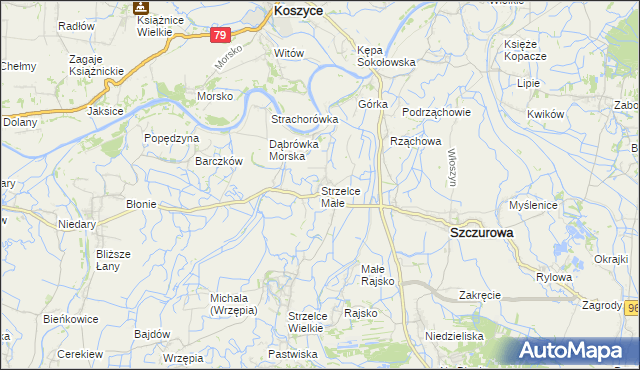 mapa Strzelce Małe gmina Szczurowa, Strzelce Małe gmina Szczurowa na mapie Targeo