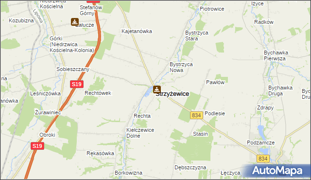 mapa Strzyżewice powiat lubelski, Strzyżewice powiat lubelski na mapie Targeo