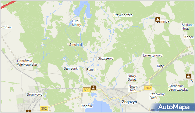 mapa Strzyżewo gmina Zbąszyń, Strzyżewo gmina Zbąszyń na mapie Targeo