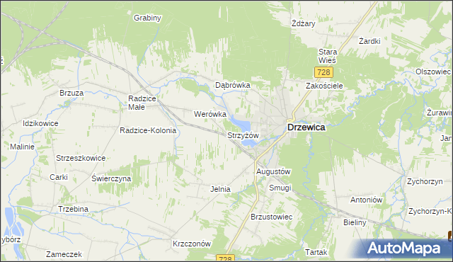 mapa Strzyżów gmina Drzewica, Strzyżów gmina Drzewica na mapie Targeo