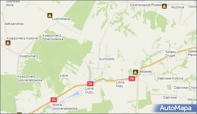 mapa Suchodoły gmina Gościeradów, Suchodoły gmina Gościeradów na mapie Targeo