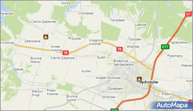mapa Sudół gmina Jędrzejów, Sudół gmina Jędrzejów na mapie Targeo