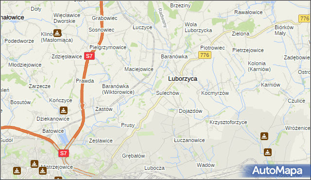 mapa Sulechów gmina Kocmyrzów-Luborzyca, Sulechów gmina Kocmyrzów-Luborzyca na mapie Targeo