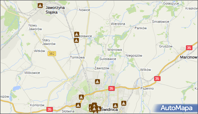 mapa Sulisławice gmina Świdnica, Sulisławice gmina Świdnica na mapie Targeo