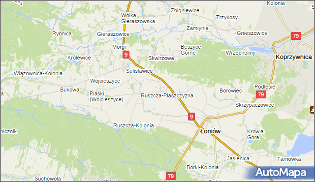 mapa Suliszów gmina Łoniów, Suliszów gmina Łoniów na mapie Targeo