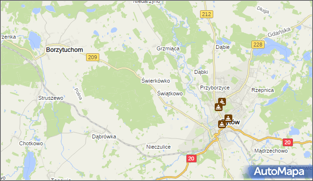 mapa Świątkowo gmina Bytów, Świątkowo gmina Bytów na mapie Targeo