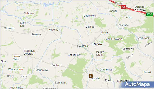 mapa Świątniki gmina Rzgów, Świątniki gmina Rzgów na mapie Targeo