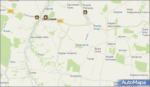 mapa Świerczyna gmina Zakrzówek, Świerczyna gmina Zakrzówek na mapie Targeo