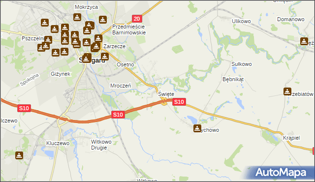 mapa Święte gmina Stargard, Święte gmina Stargard na mapie Targeo