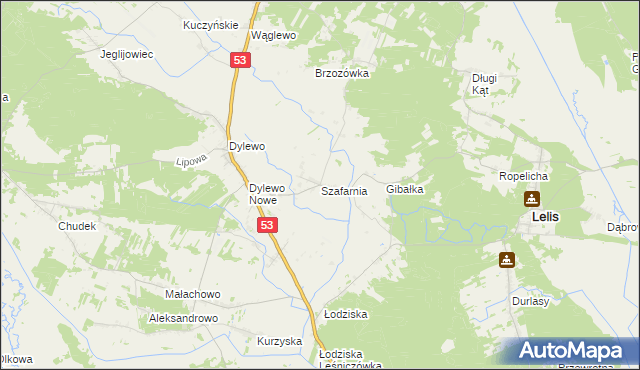 mapa Szafarnia gmina Lelis, Szafarnia gmina Lelis na mapie Targeo