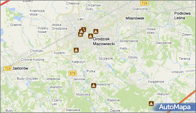 mapa Szczęsne gmina Grodzisk Mazowiecki, Szczęsne gmina Grodzisk Mazowiecki na mapie Targeo