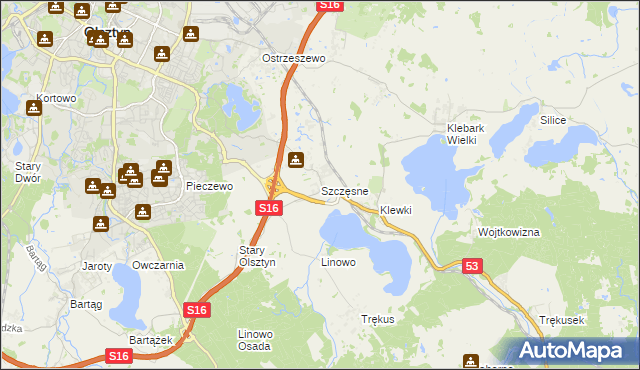 mapa Szczęsne gmina Purda, Szczęsne gmina Purda na mapie Targeo