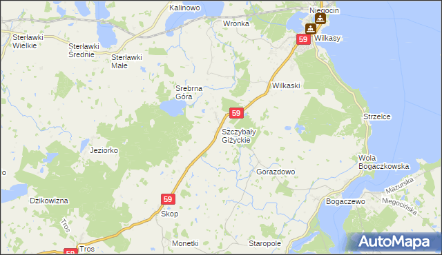 mapa Szczybały Giżyckie, Szczybały Giżyckie na mapie Targeo