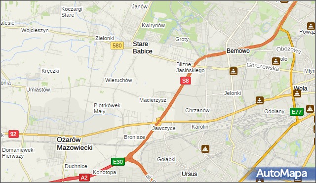 mapa Szeligi gmina Ożarów Mazowiecki, Szeligi gmina Ożarów Mazowiecki na mapie Targeo