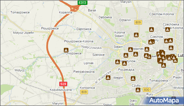 mapa Szerokie gmina Konopnica, Szerokie gmina Konopnica na mapie Targeo