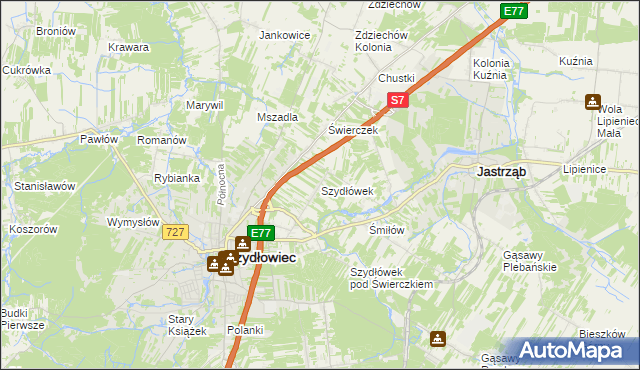 mapa Szydłówek gmina Szydłowiec, Szydłówek gmina Szydłowiec na mapie Targeo