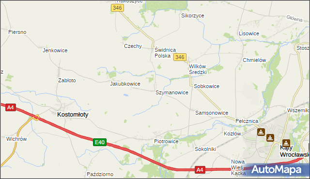 mapa Szymanowice gmina Kostomłoty, Szymanowice gmina Kostomłoty na mapie Targeo