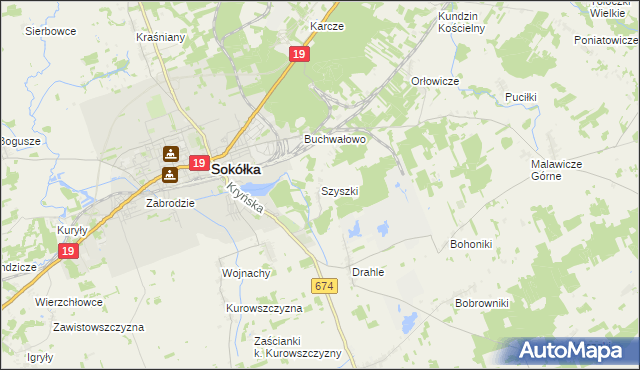 mapa Szyszki gmina Sokółka, Szyszki gmina Sokółka na mapie Targeo