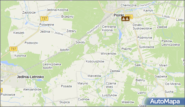 mapa Tadeuszów gmina Pionki, Tadeuszów gmina Pionki na mapie Targeo