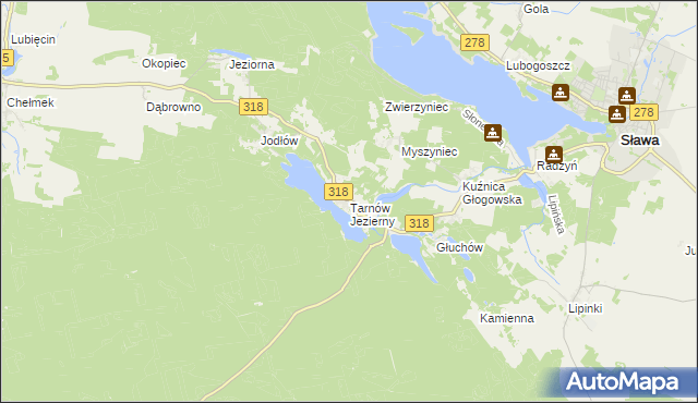 mapa Tarnów Jezierny, Tarnów Jezierny na mapie Targeo