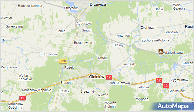 mapa Tartak gmina Gielniów, Tartak gmina Gielniów na mapie Targeo