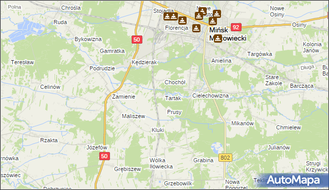 mapa Tartak gmina Mińsk Mazowiecki, Tartak gmina Mińsk Mazowiecki na mapie Targeo