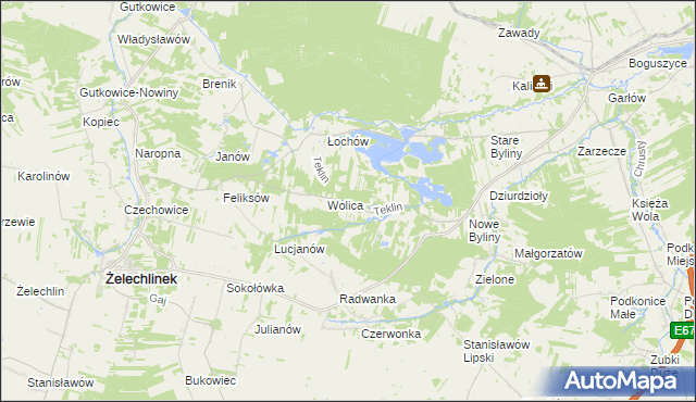 mapa Teklin gmina Żelechlinek, Teklin gmina Żelechlinek na mapie Targeo