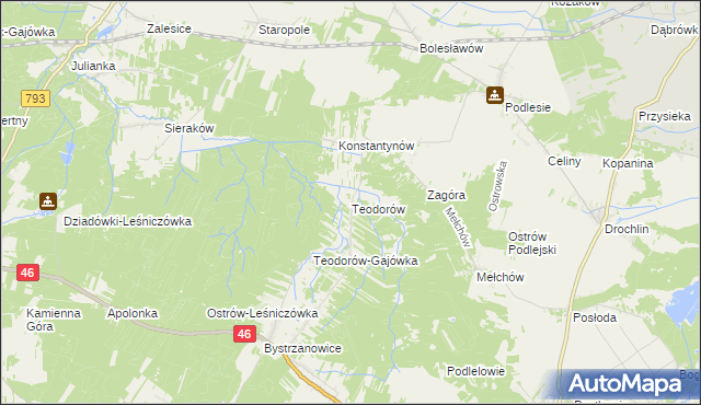 mapa Teodorów gmina Janów, Teodorów gmina Janów na mapie Targeo