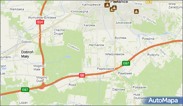 mapa Terenin gmina Pabianice, Terenin gmina Pabianice na mapie Targeo