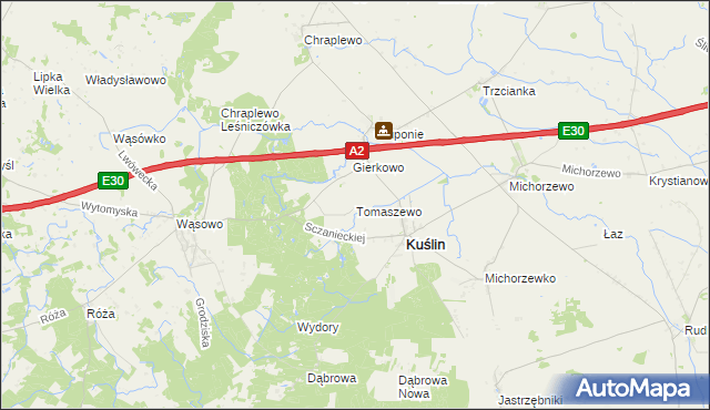 mapa Tomaszewo gmina Kuślin, Tomaszewo gmina Kuślin na mapie Targeo