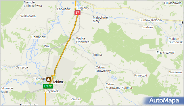 mapa Topola gmina Izbica, Topola gmina Izbica na mapie Targeo