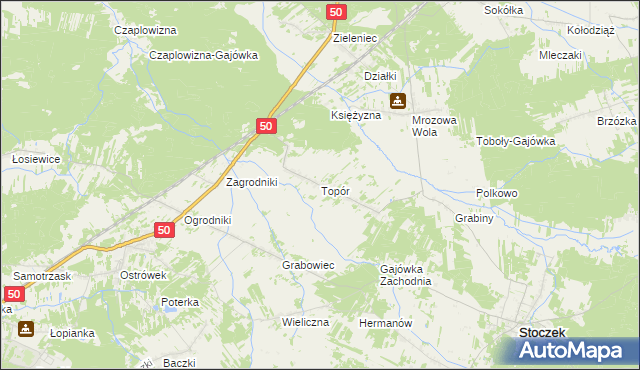 mapa Topór gmina Stoczek, Topór gmina Stoczek na mapie Targeo