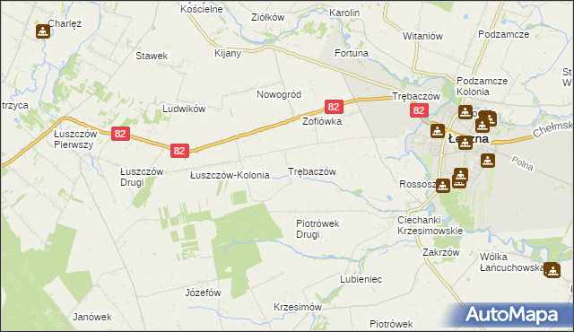 mapa Trębaczów gmina Łęczna, Trębaczów gmina Łęczna na mapie Targeo