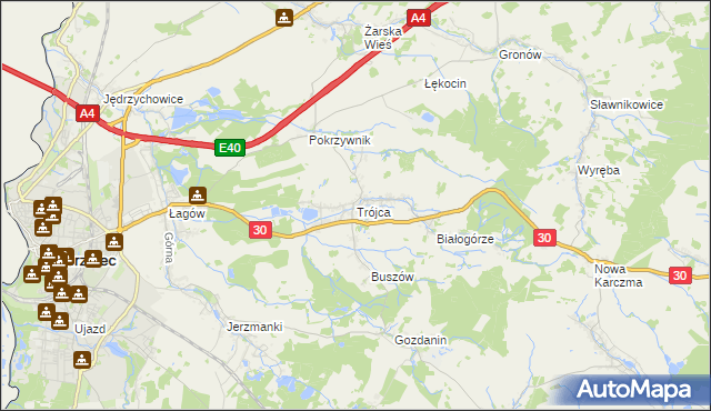 mapa Trójca gmina Zgorzelec, Trójca gmina Zgorzelec na mapie Targeo