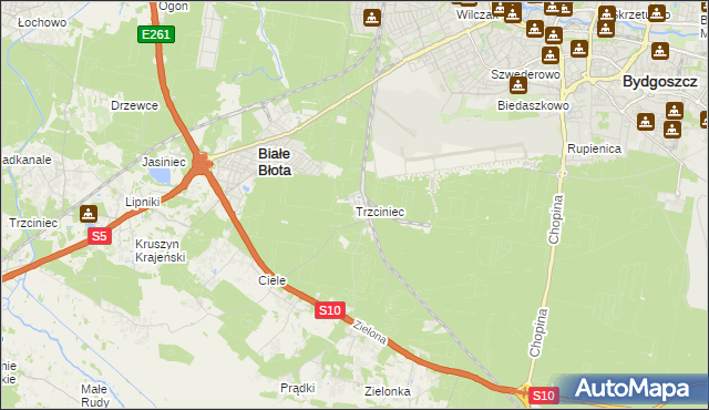 mapa Trzciniec gmina Białe Błota, Trzciniec gmina Białe Błota na mapie Targeo