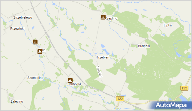 mapa Trzebień gmina Dolice, Trzebień gmina Dolice na mapie Targeo