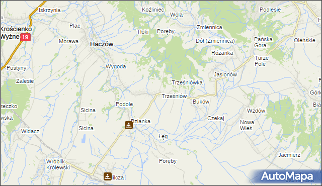 mapa Trześniów gmina Haczów, Trześniów gmina Haczów na mapie Targeo