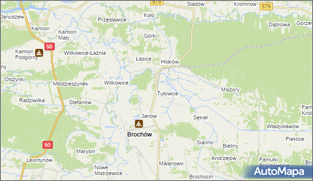 mapa Tułowice gmina Brochów, Tułowice gmina Brochów na mapie Targeo