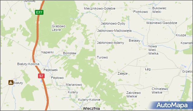 mapa Turowo gmina Wieczfnia Kościelna, Turowo gmina Wieczfnia Kościelna na mapie Targeo