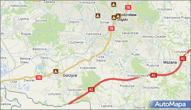 mapa Turza Śląska, Turza Śląska na mapie Targeo