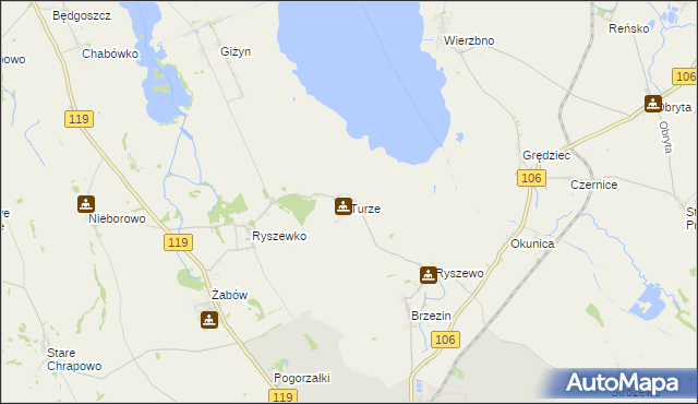 mapa Turze gmina Pyrzyce, Turze gmina Pyrzyce na mapie Targeo