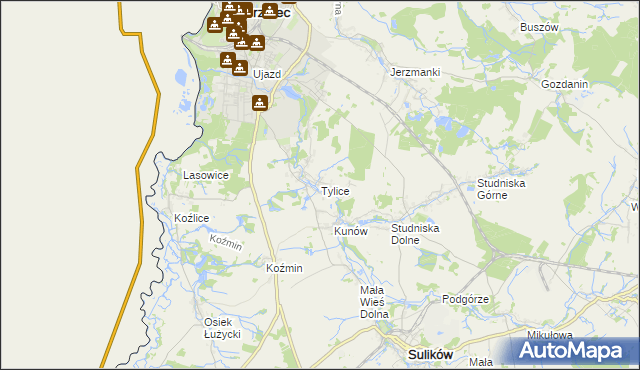 mapa Tylice gmina Zgorzelec, Tylice gmina Zgorzelec na mapie Targeo