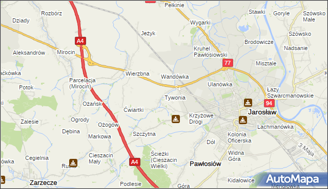 mapa Tywonia, Tywonia na mapie Targeo