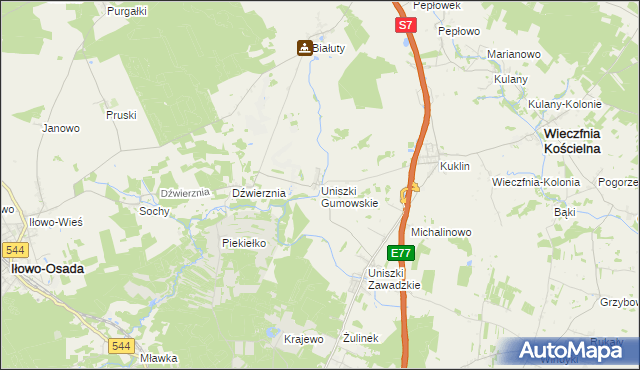 mapa Uniszki Gumowskie, Uniszki Gumowskie na mapie Targeo