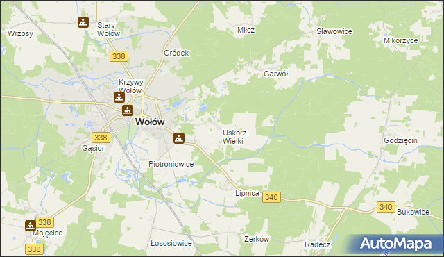 mapa Uskorz Wielki, Uskorz Wielki na mapie Targeo