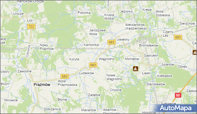 mapa Wągrodno gmina Prażmów, Wągrodno gmina Prażmów na mapie Targeo